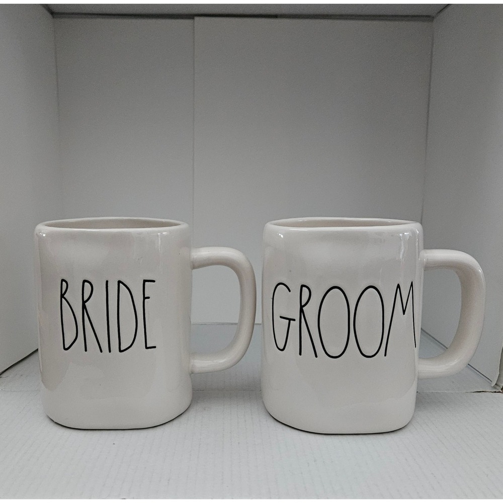 Rae Dunn BRIDE & GROOM Coffee Mugs White Artisan Collection by Magenta  Ceramic